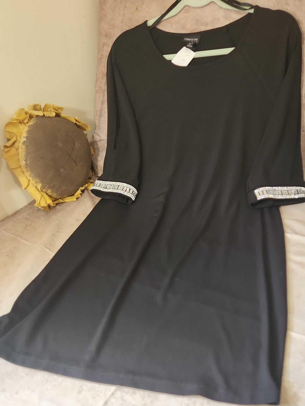 Enfocus Studio Black Midi Dress with Jeweled Cuff Trim